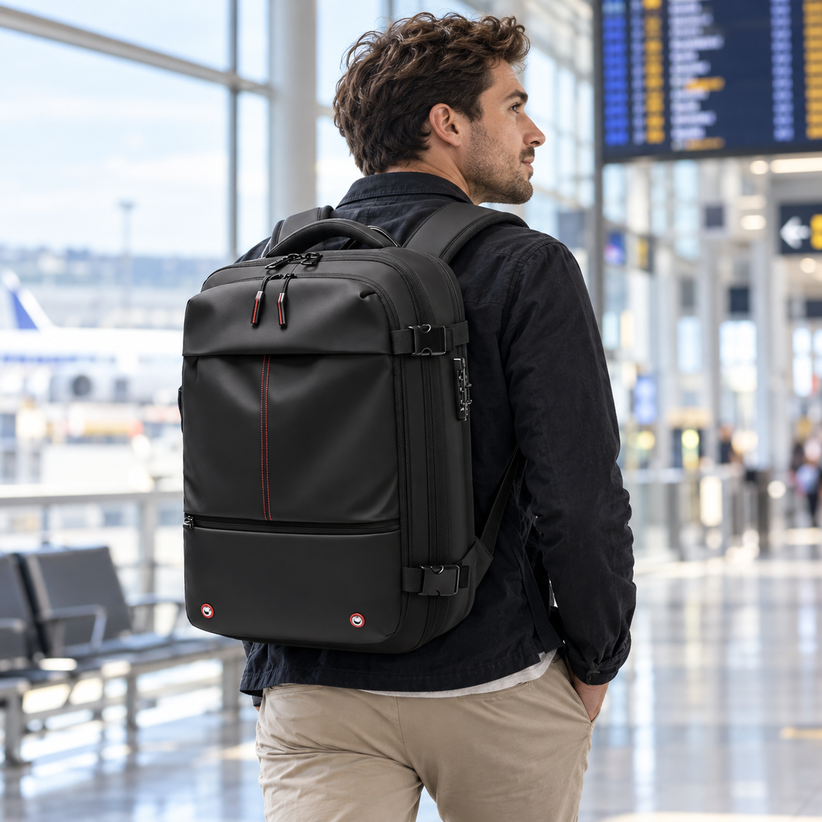 Traveller walking with the Moveleva Air Pro backpack